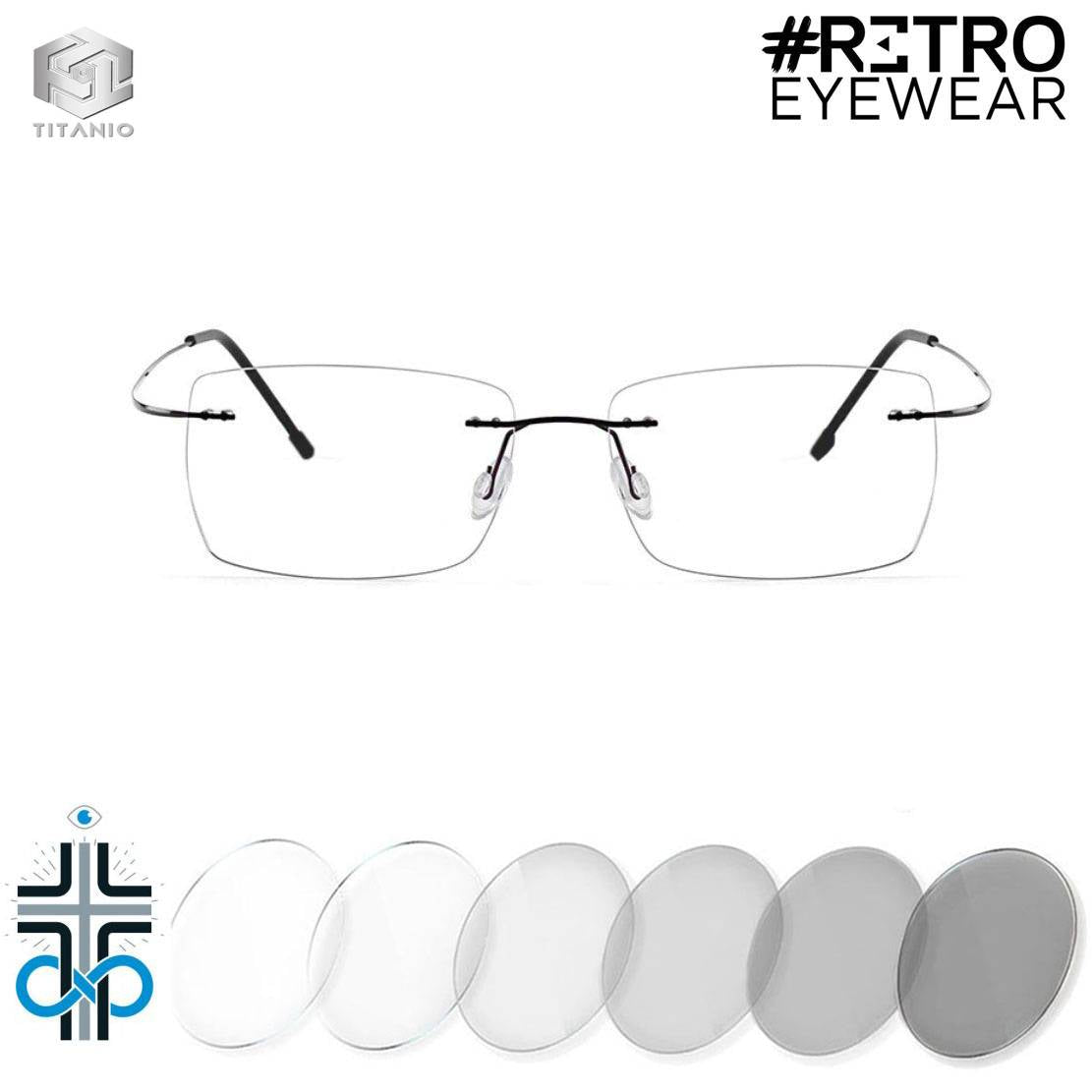 TITANIUM® RETRO PC HD INFINITE♾PHOTOCHROMIC AntiBlue MAX+|-3.0 Con formula Óptica