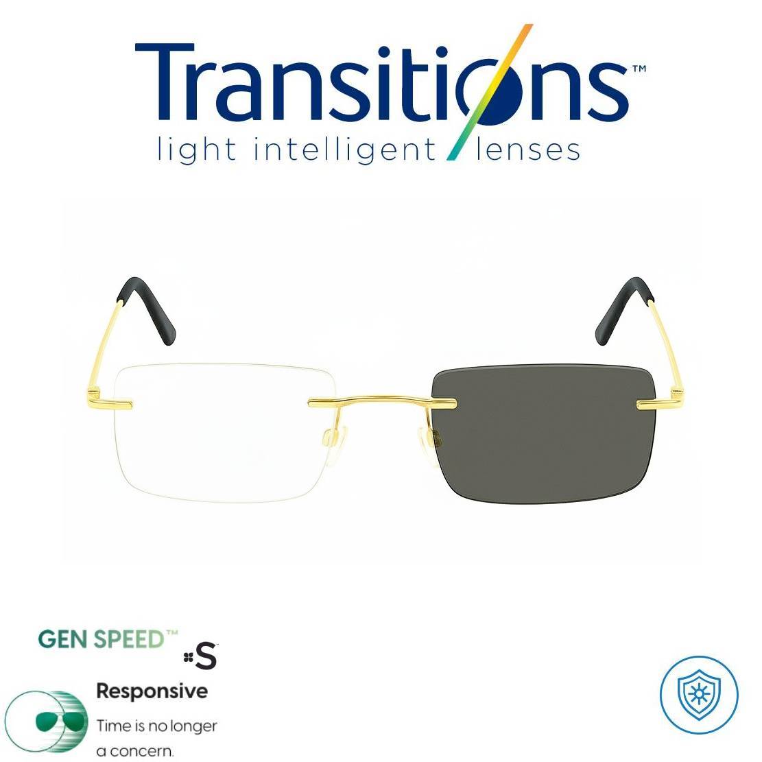 Gafas Óptica GOLD ICONIC TITANIUM + COLORS TRANSITIONS© GEN S® Anti/Blue Pro Formula Máximo+/- 2.00 SPEED©