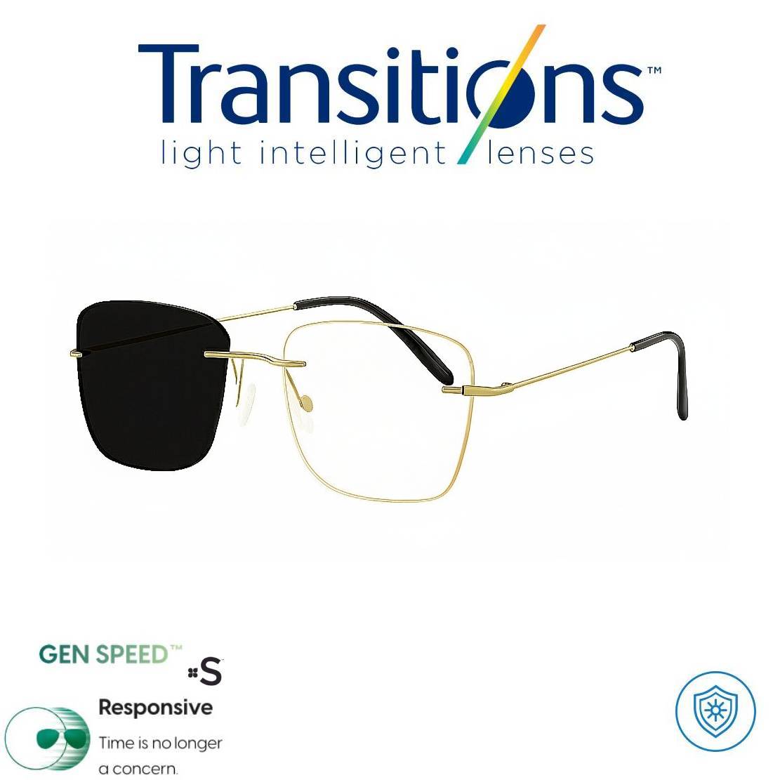 Gafas Óptica GOLD ICONIC TITANIUM + COLORS TRANSITIONS© GEN S® Anti/Blue Pro Formula Máximo+/- 2.00 SPEED©