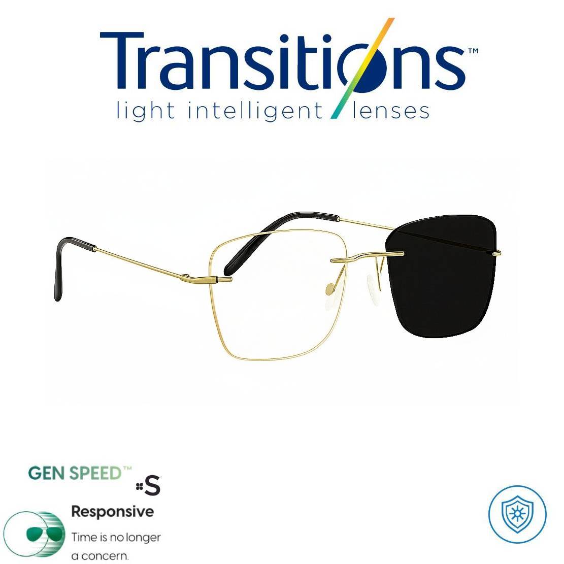 Gafas Óptica GOLD ICONIC TITANIUM + COLORS TRANSITIONS© GEN S® Anti/Blue Pro Formula Máximo+/- 2.00 SPEED©